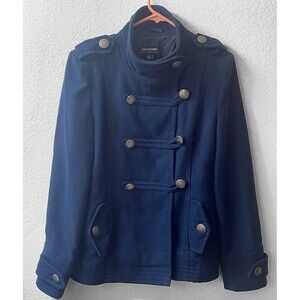 Coffee Shop Size M Black Knit Military Style Cotton Blend Double Breasted Jacket